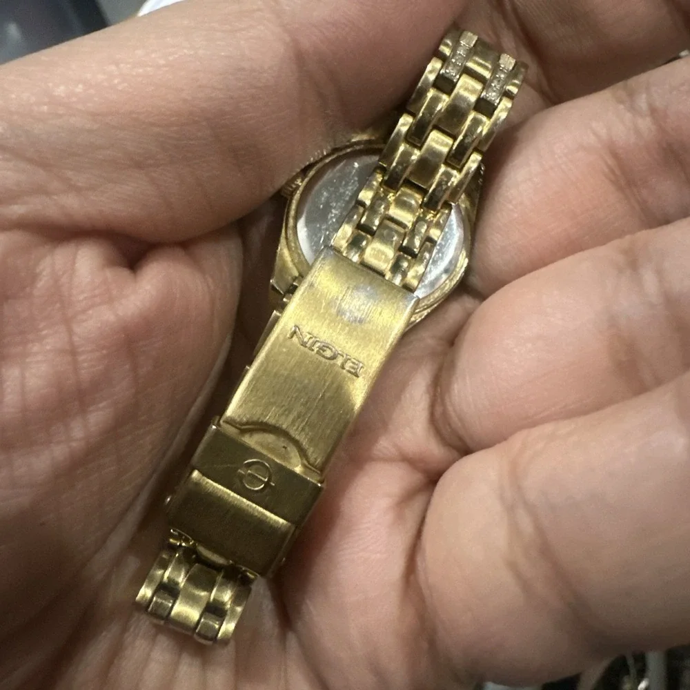 Working Vintage Elgin Dainty Ladies Gold Tone Crystals Watch 22mm Fit 5.5in